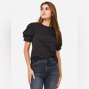 A.L.C. Karina Black Puff Sleeve Short-Sleeve Tee